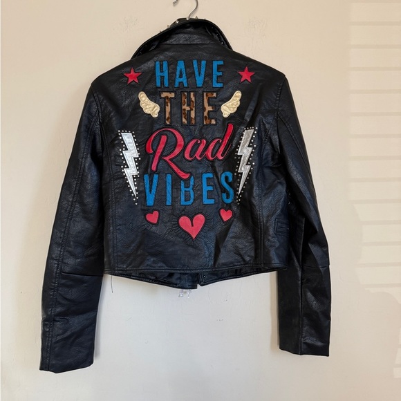 Wow Couture Have the Rad Vibes Faux Leather Moto Jacket Studded Women’s Medium - Picture 2 of 12